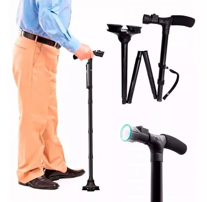 Bastón Ortopédico Plegable con Linterna LED 🔦 Mayor Seguridad al Caminar