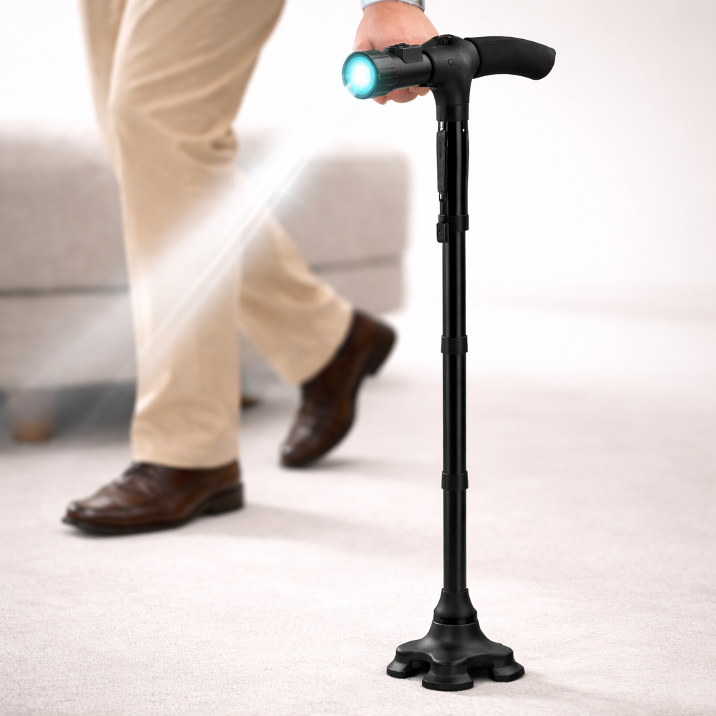 Bastón Ortopédico Plegable con Linterna LED 🔦 Mayor Seguridad al Caminar